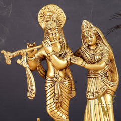 Pure Brass Radha Krishna with Peacock Idol - 11 inch