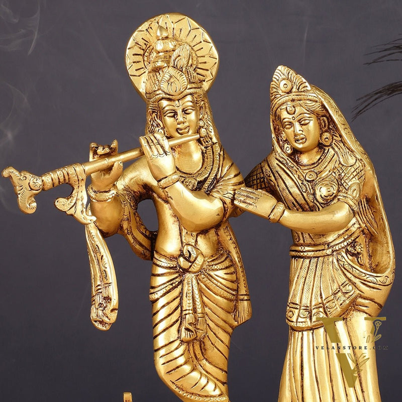 Pure Brass Radha Krishna with Peacock Idol - 11 inch