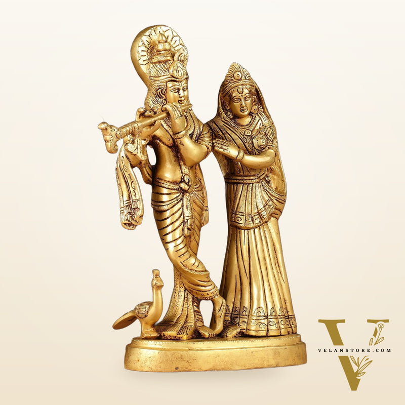 Pure Brass Radha Krishna with Peacock Idol - 11 inch