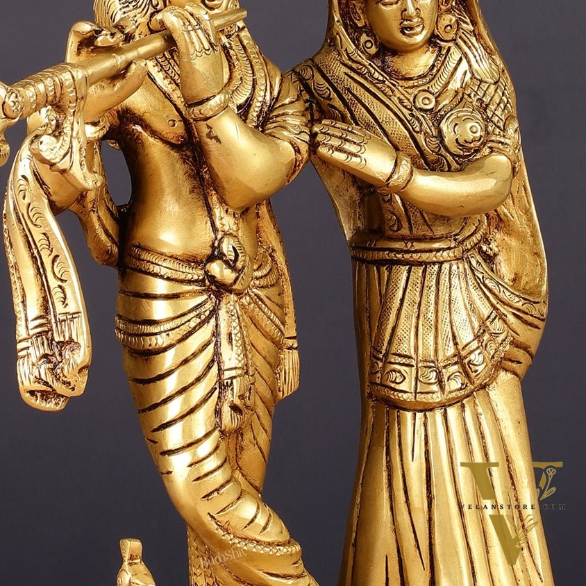 Pure Brass Radha Krishna with Peacock Idol - 11 inch