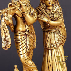 Pure Brass Radha Krishna with Peacock Idol - 11 inch