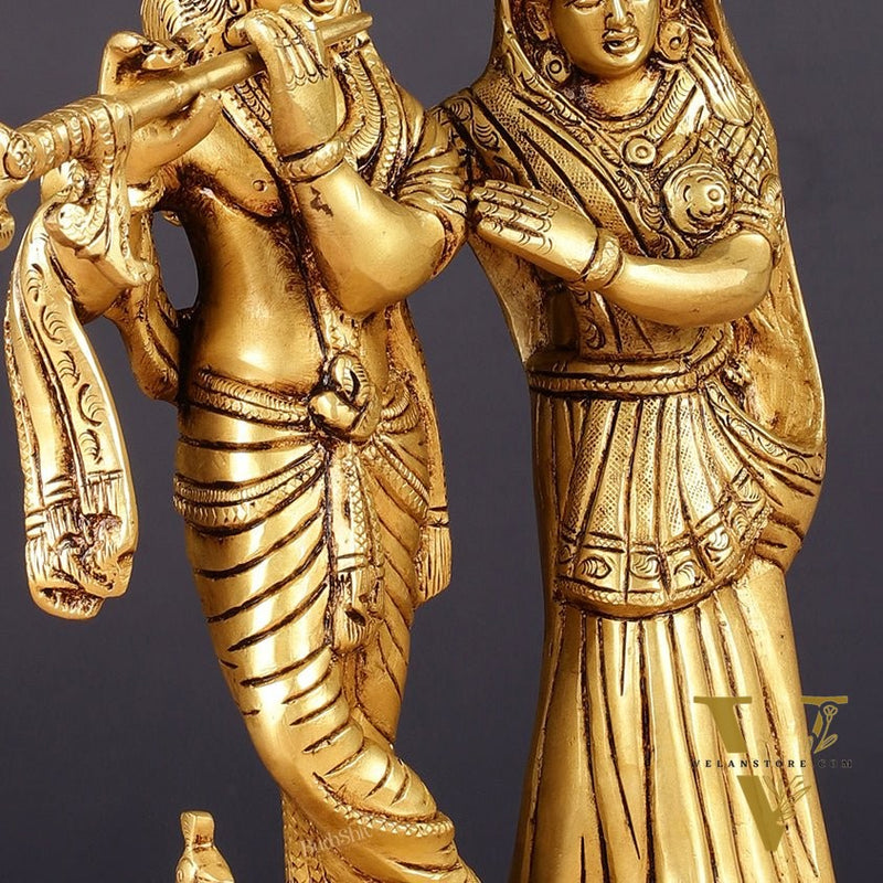 Pure Brass Radha Krishna with Peacock Idol - 11 inch