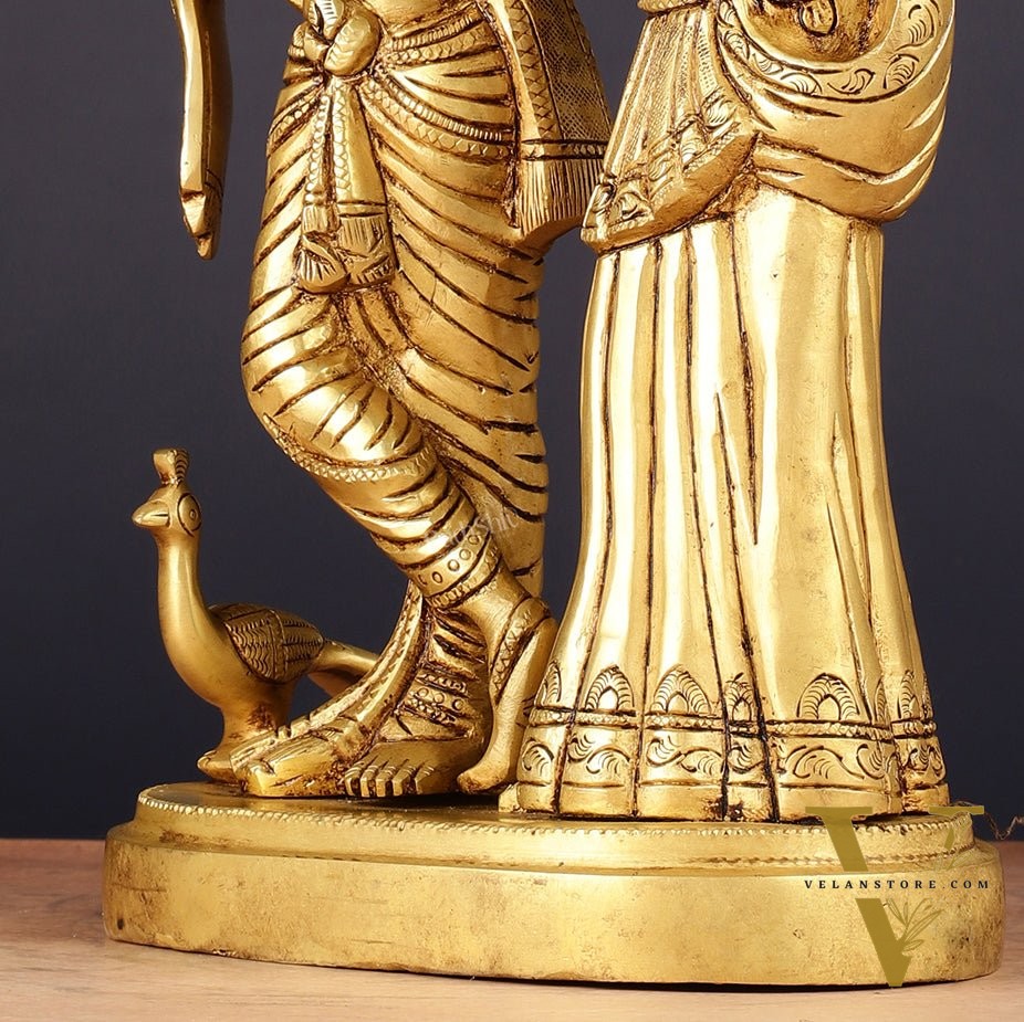 Pure Brass Radha Krishna with Peacock Idol - 11 inch