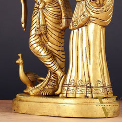 Pure Brass Radha Krishna with Peacock Idol - 11 inch