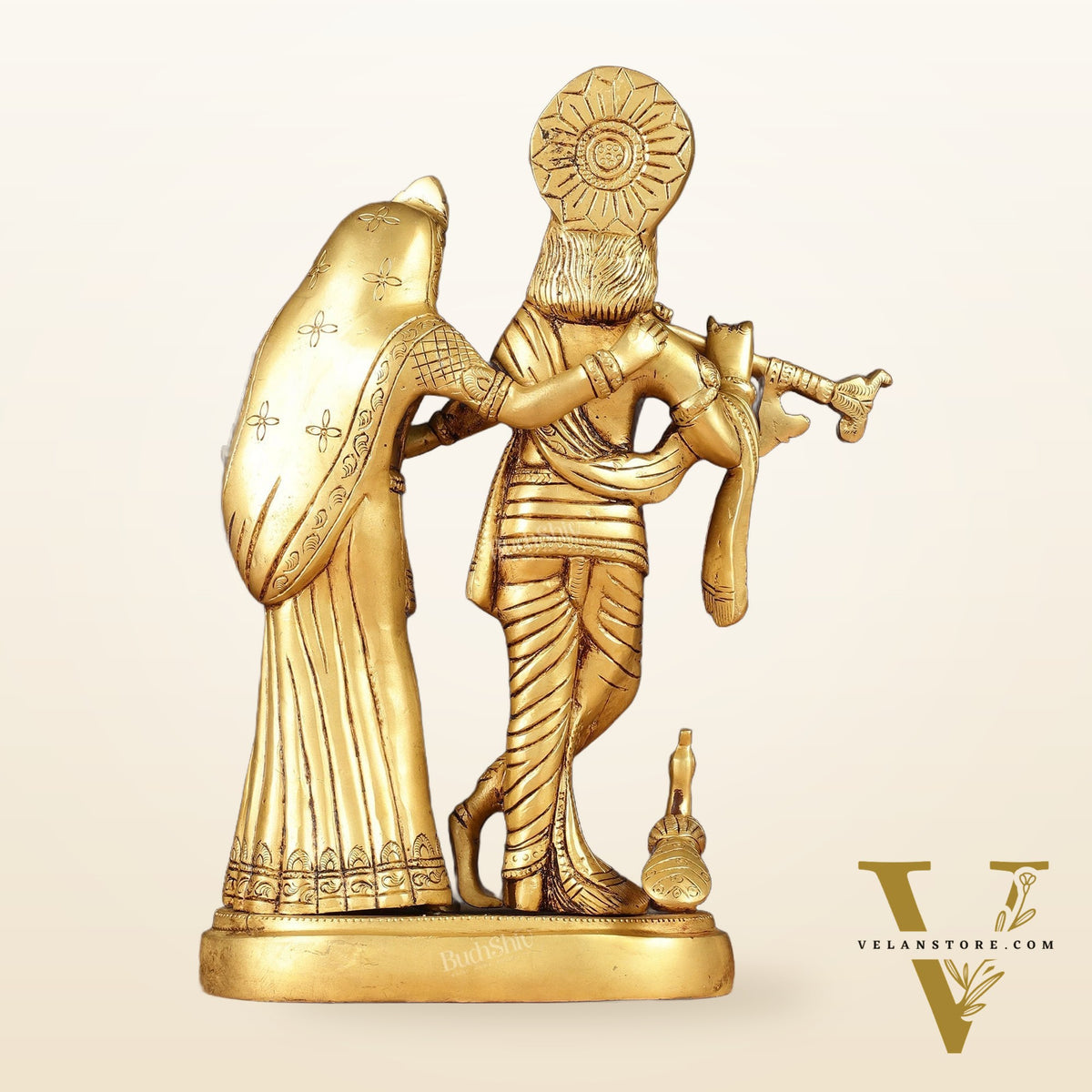 Pure Brass Radha Krishna with Peacock Idol - 11 inch