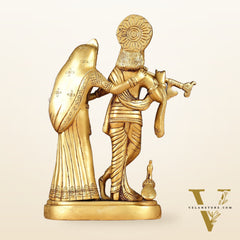 Pure Brass Radha Krishna with Peacock Idol - 11 inch