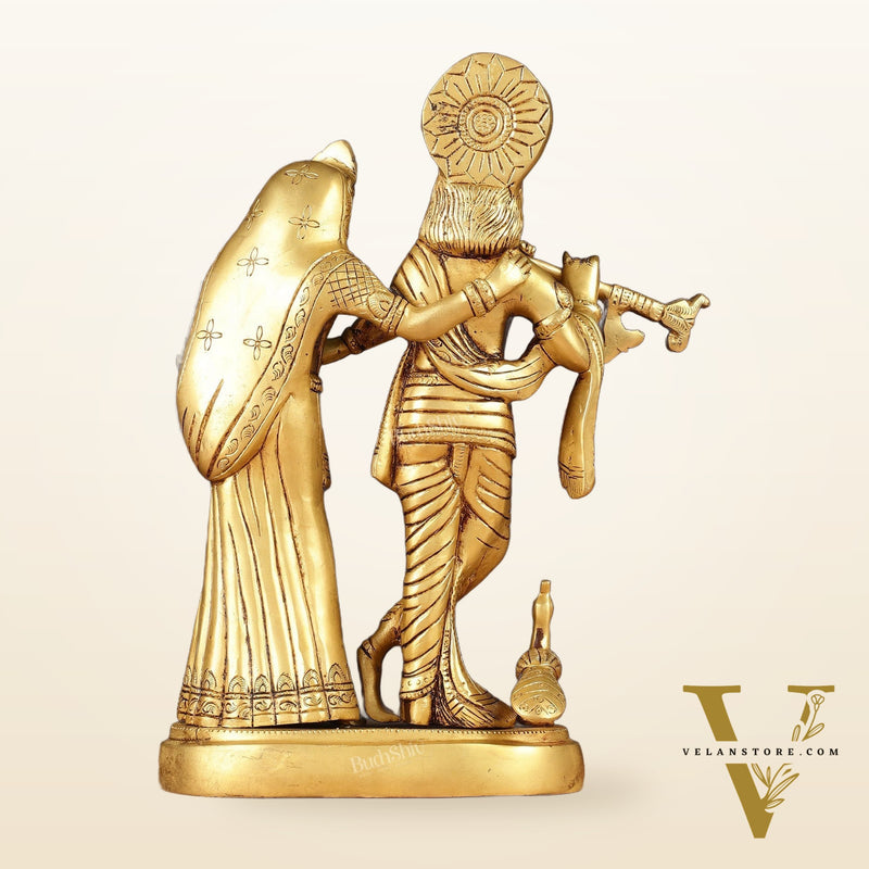 Pure Brass Radha Krishna with Peacock Idol - 11 inch