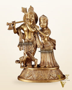 Pure Brass Radha Krishna with Peacock Idol - 16"
