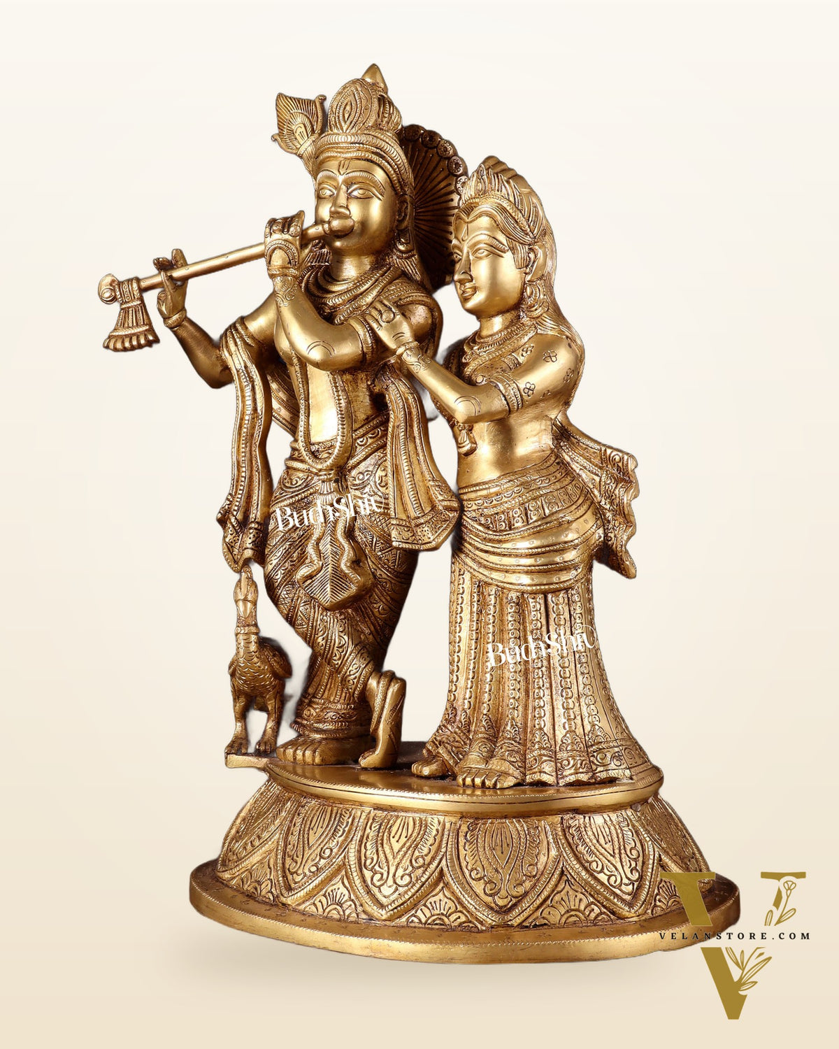 Pure Brass Radha Krishna with Peacock Idol - 16"