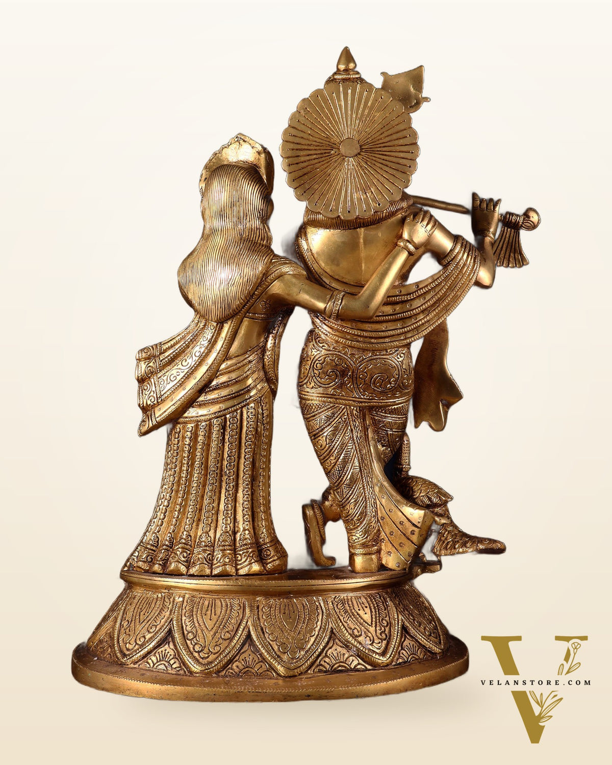 Pure Brass Radha Krishna with Peacock Idol - 16"