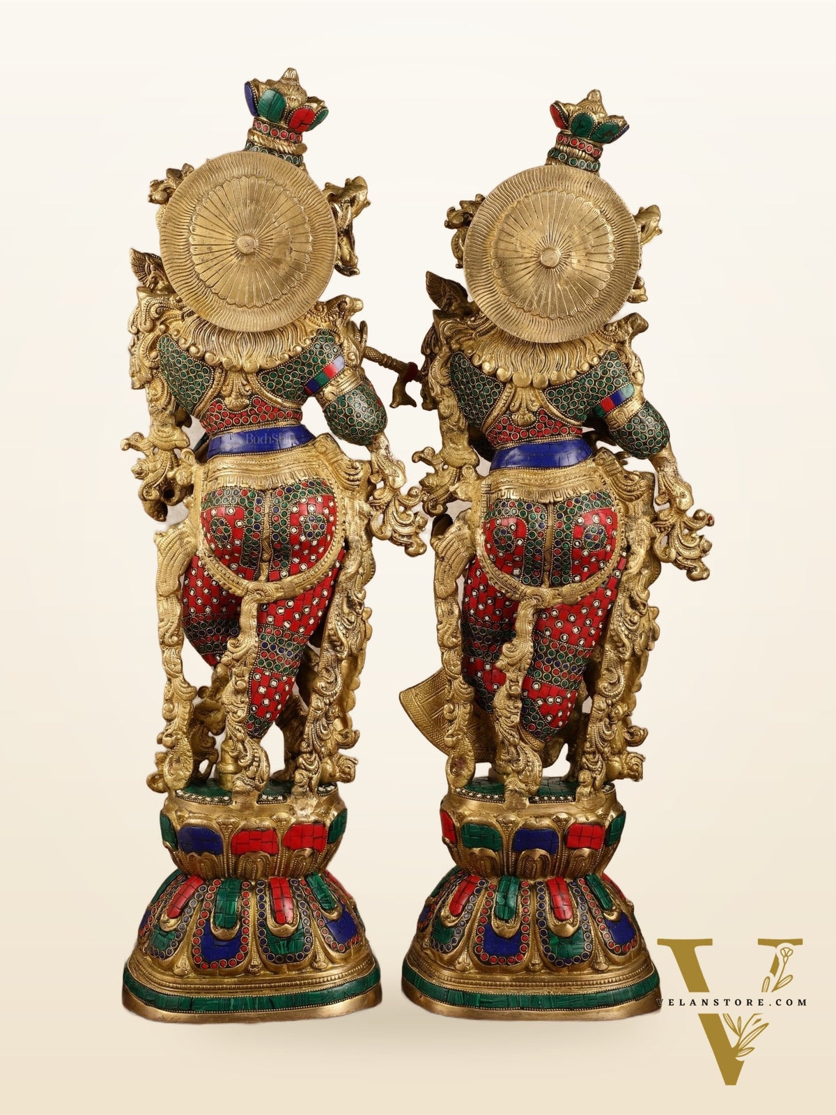 Pure Brass Radha Krishna with Stonework Meenakari | 30x11x6 Inches
