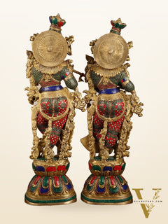 Pure Brass Radha Krishna with Stonework Meenakari | 30x11x6 Inches
