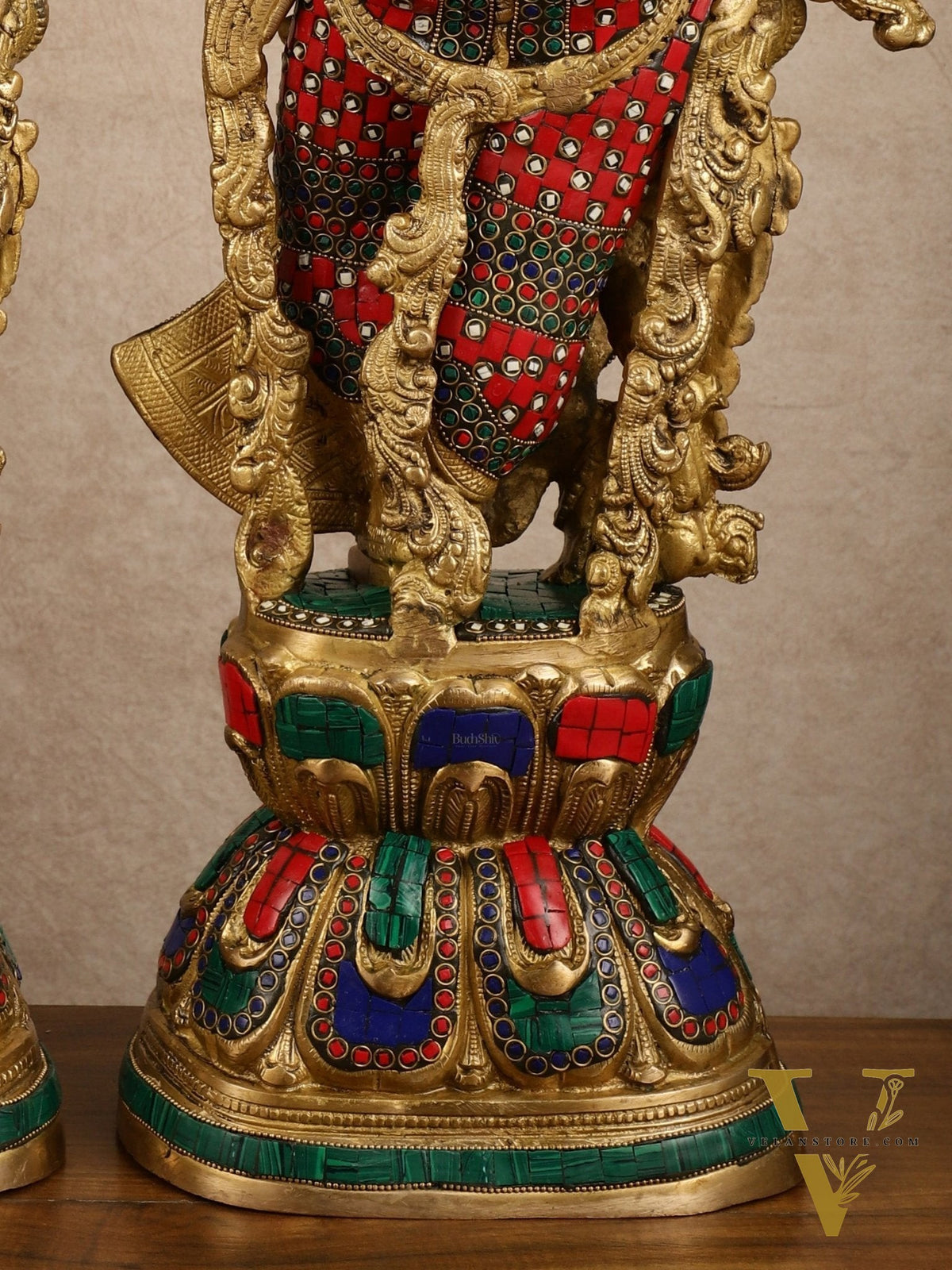 Pure Brass Radha Krishna with Stonework Meenakari | 30x11x6 Inches