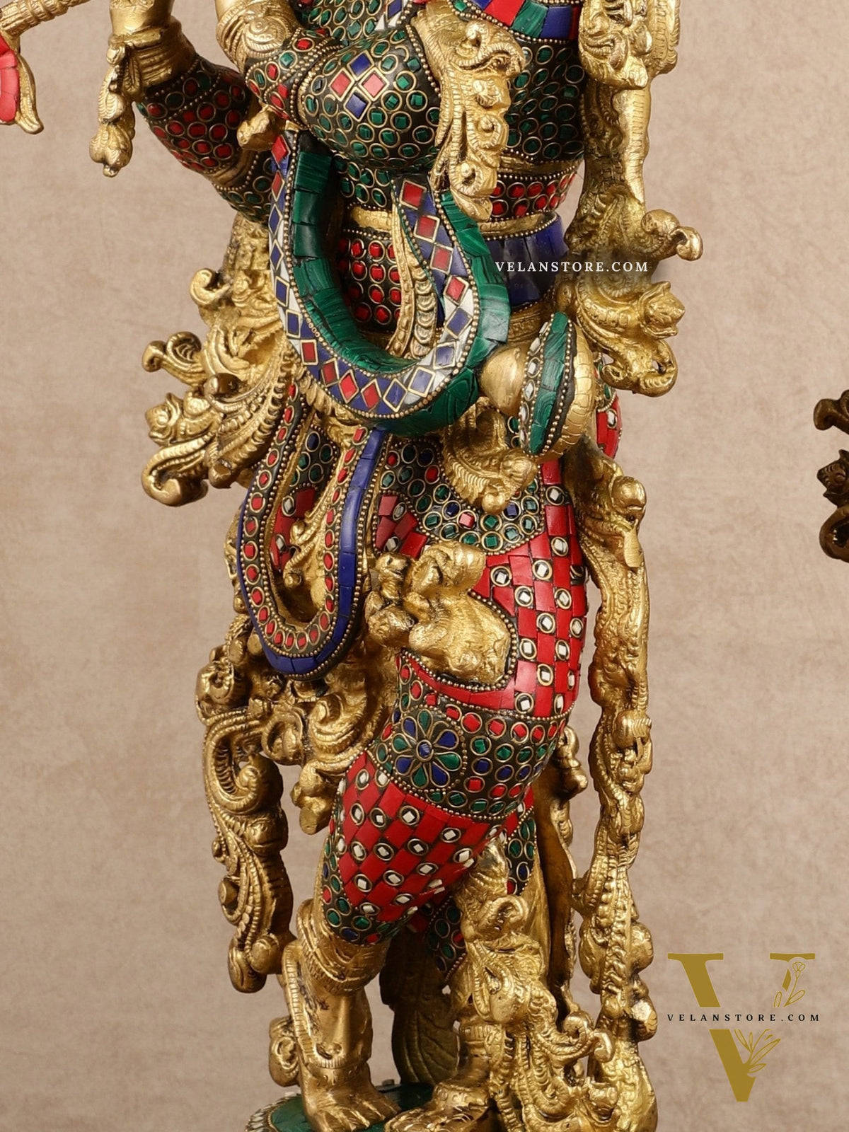 Pure Brass Radha Krishna with Stonework Meenakari | 30x11x6 Inches