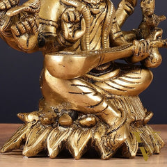 Pure Brass Raja Shyamala Devi Matangi Saraswati Idol with Eight Arms 7"