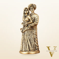 Pure Brass Rajasthani Couple Showpiece - 7.5" Tall