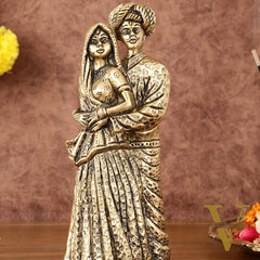 Pure Brass Rajasthani Couple Showpiece - 7.5" Tall