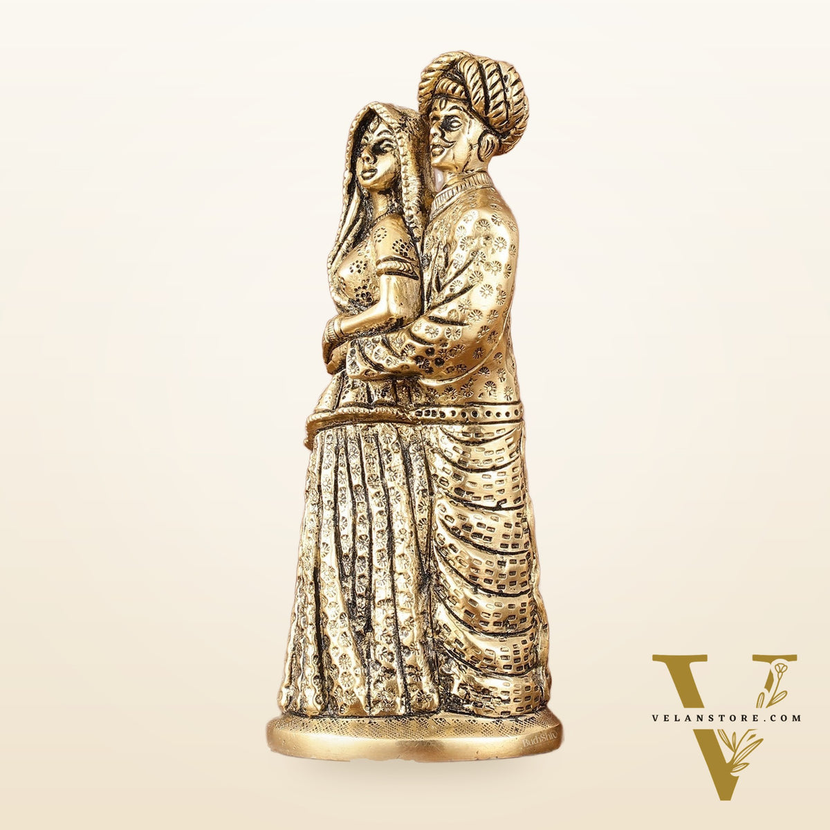 Pure Brass Rajasthani Couple Showpiece - 7.5" Tall