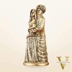 Pure Brass Rajasthani Couple Showpiece - 7.5" Tall