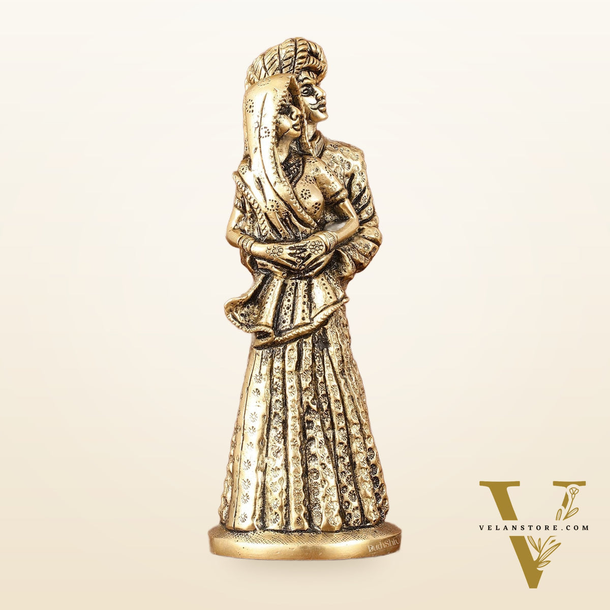 Pure Brass Rajasthani Couple Showpiece - 7.5" Tall