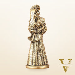 Pure Brass Rajasthani Couple Showpiece - 7.5" Tall