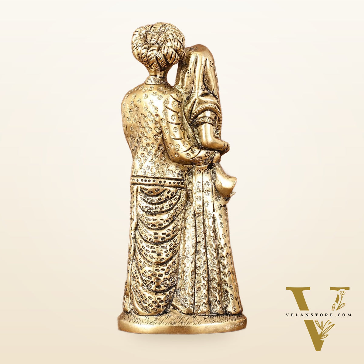 Pure Brass Rajasthani Couple Showpiece - 7.5" Tall