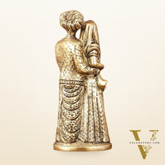 Pure Brass Rajasthani Couple Showpiece - 7.5" Tall