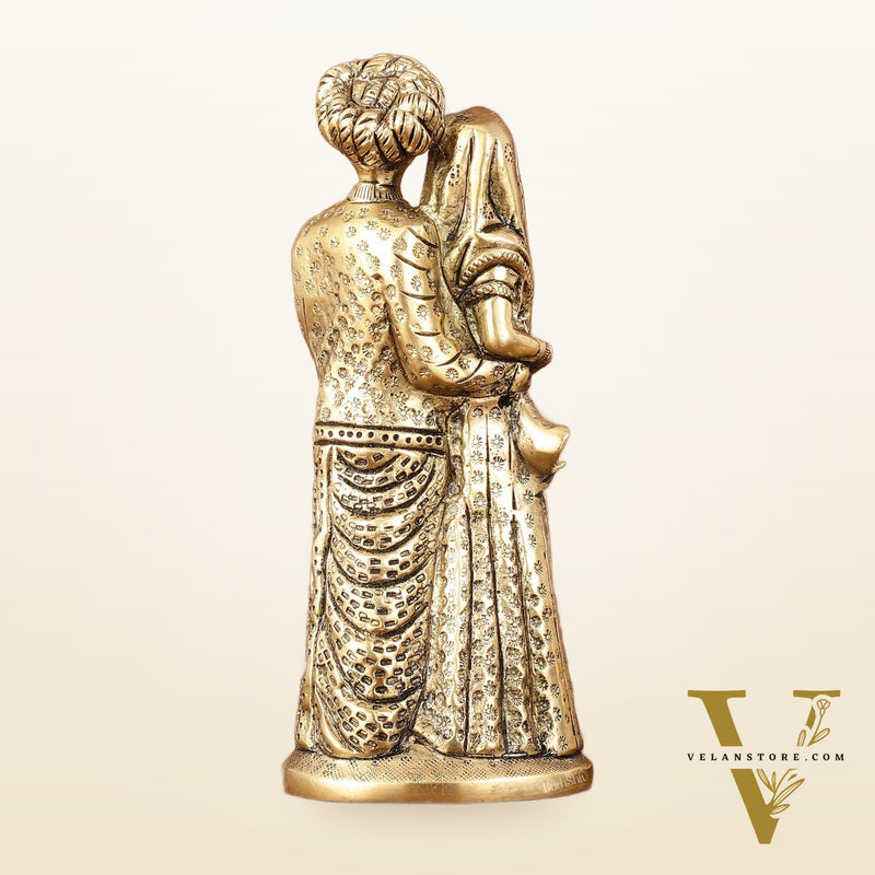 Pure Brass Rajasthani Couple Showpiece - 7.5" Tall