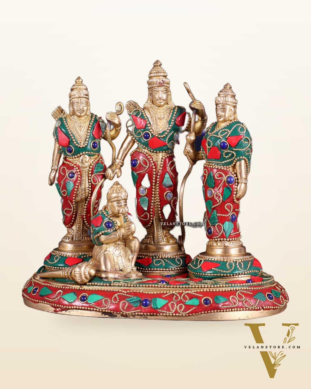 Pure Brass Ram Darbar Idol – Floral stonework, 7"