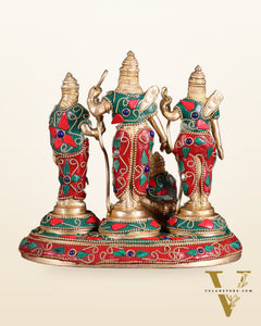 Pure Brass Ram Darbar Idol – Floral stonework, 7"