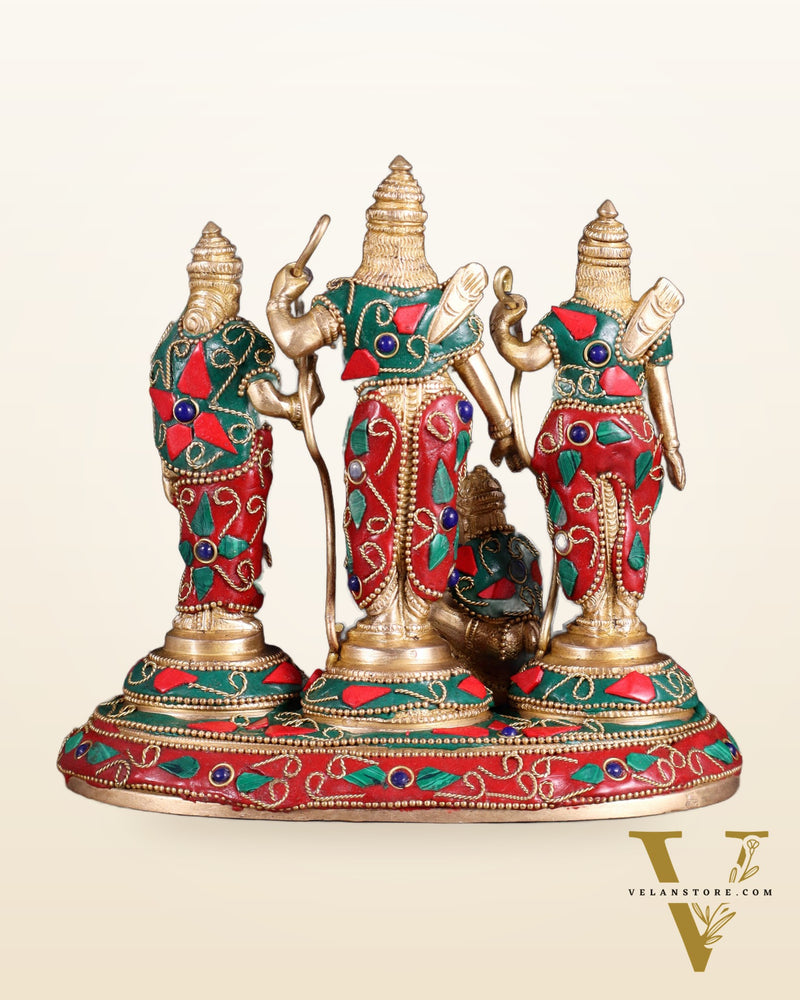 Pure Brass Ram Darbar Idol – Floral stonework, 7"