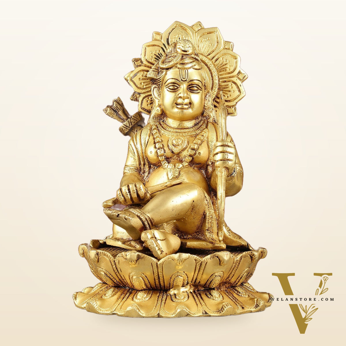 Pure Brass Ram Lalla Seated on Lotus Idol - 9" matte gold