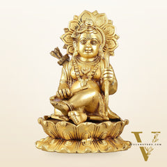 Pure Brass Ram Lalla Seated on Lotus Idol - 9" matte gold