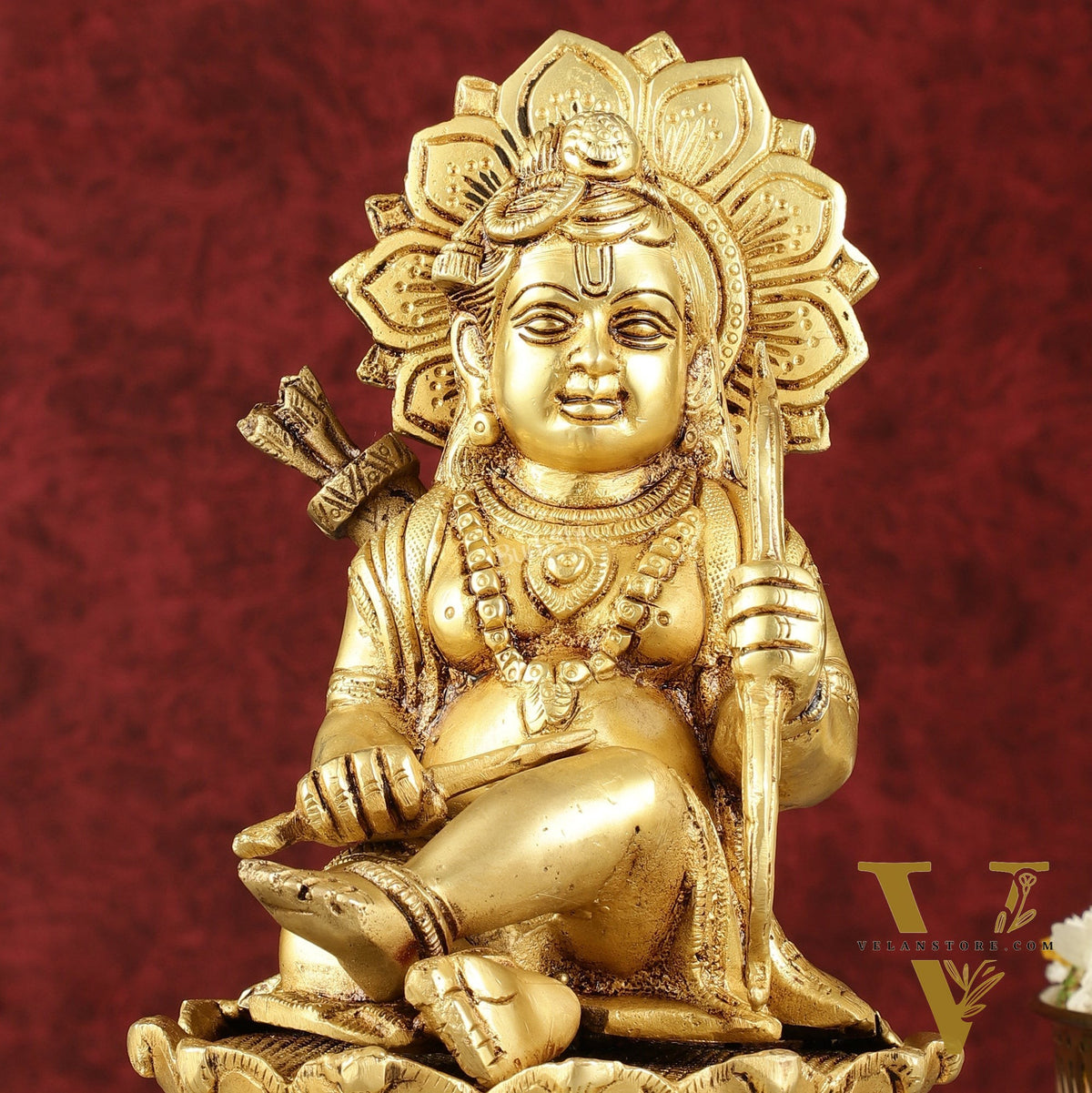 Pure Brass Ram Lalla Seated on Lotus Idol - 9" matte gold