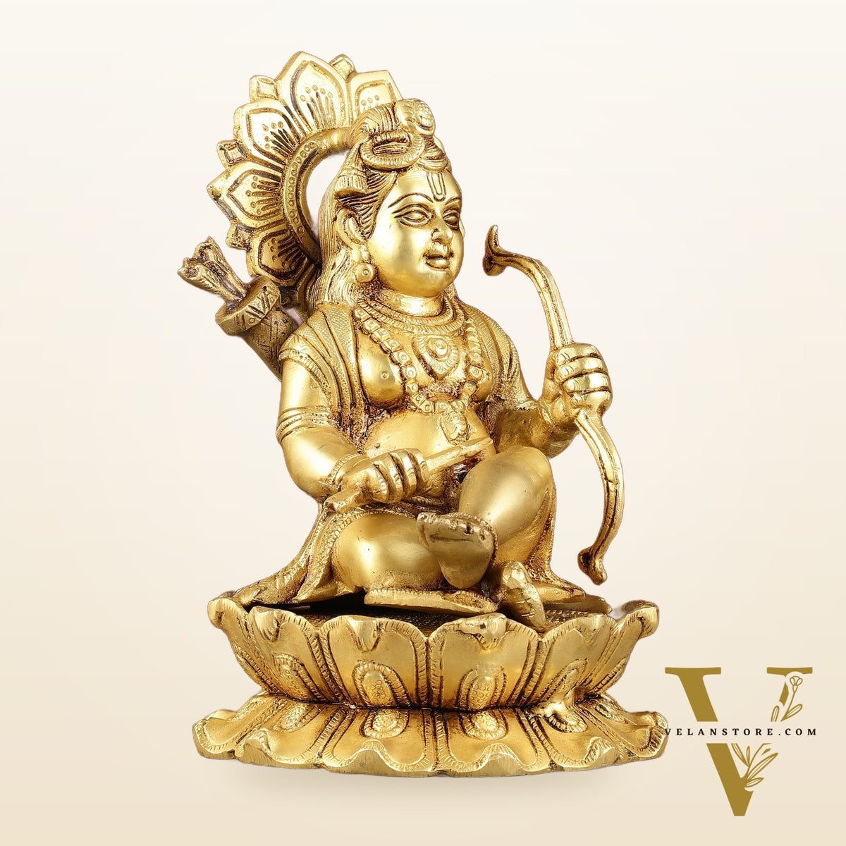Pure Brass Ram Lalla Seated on Lotus Idol - 9" matte gold