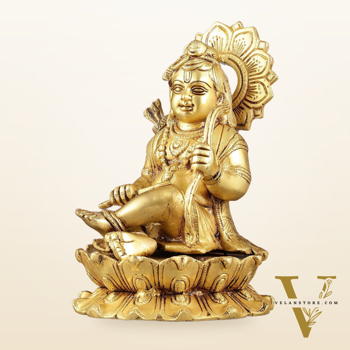 Pure Brass Ram Lalla Seated on Lotus Idol - 9" matte gold