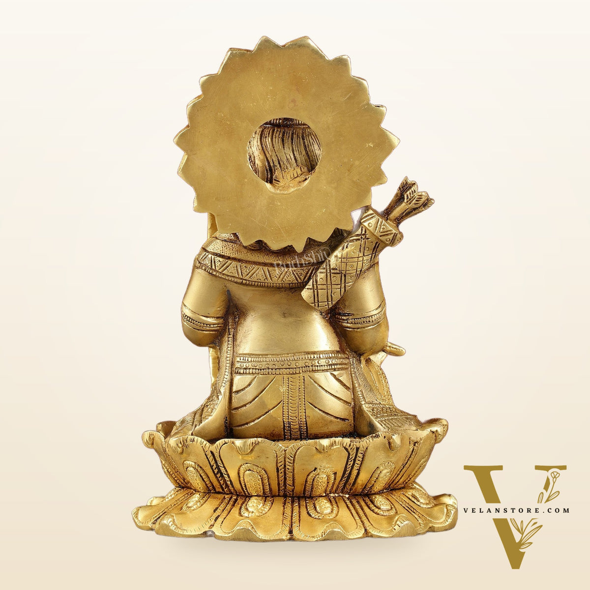 Pure Brass Ram Lalla Seated on Lotus Idol - 9" matte gold