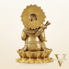 Pure Brass Ram Lalla Seated on Lotus Idol - 9" matte gold