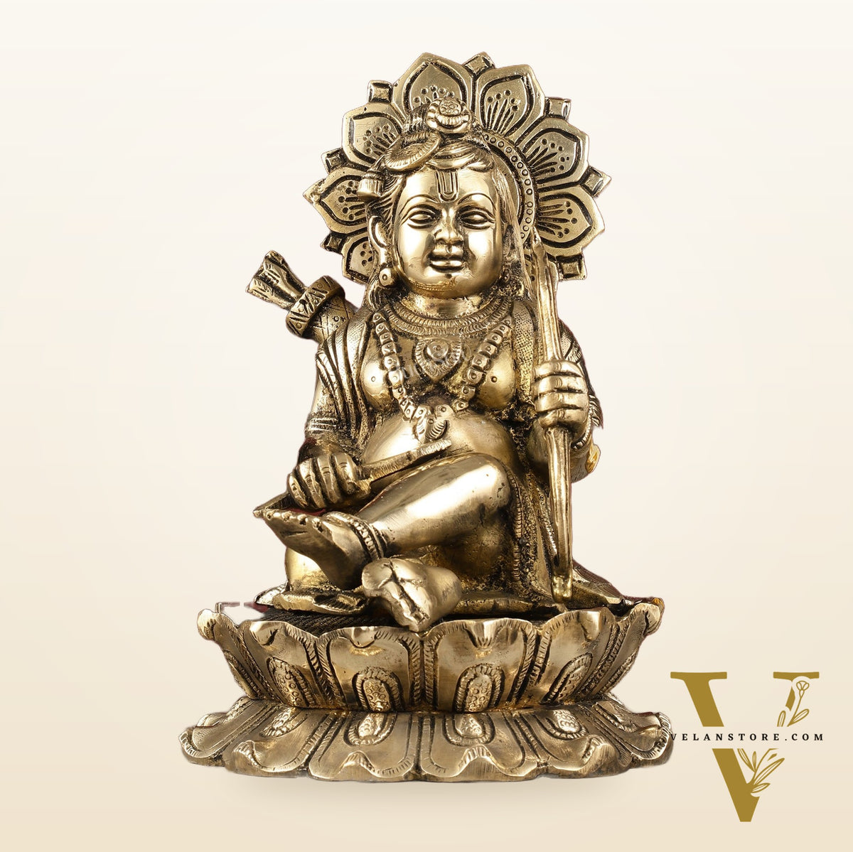 Pure Brass Ram Lalla Seated on Lotus Idol - 9" shine gold