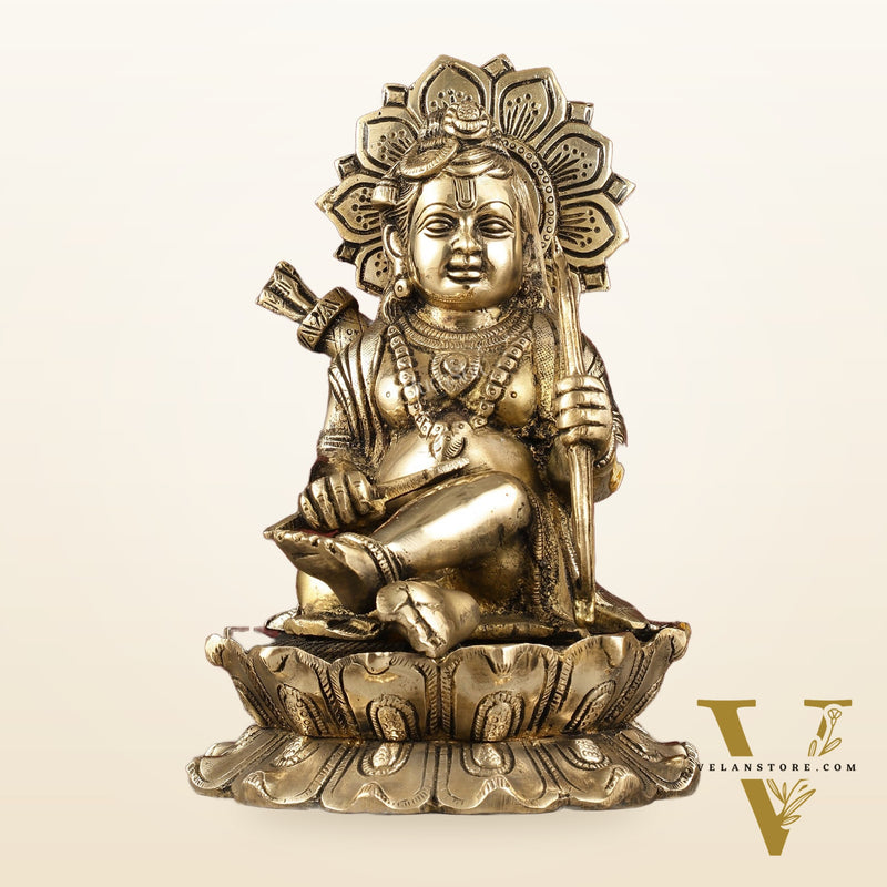 Pure Brass Ram Lalla Seated on Lotus Idol - 9" shine gold