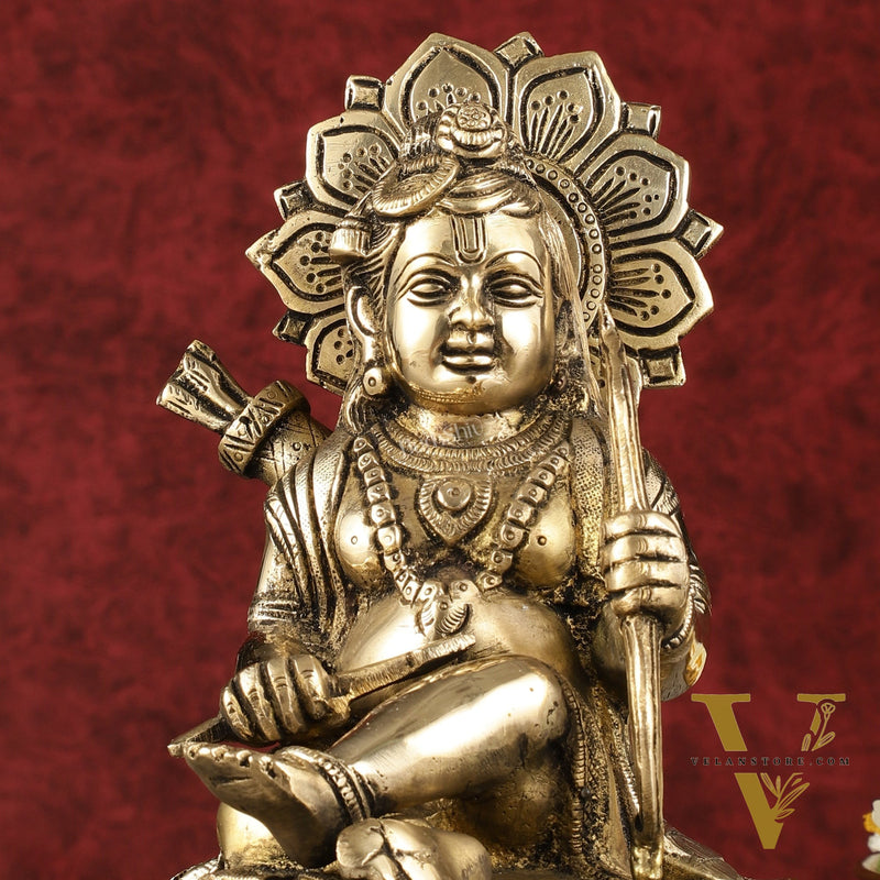 Pure Brass Ram Lalla Seated on Lotus Idol - 9" shine gold