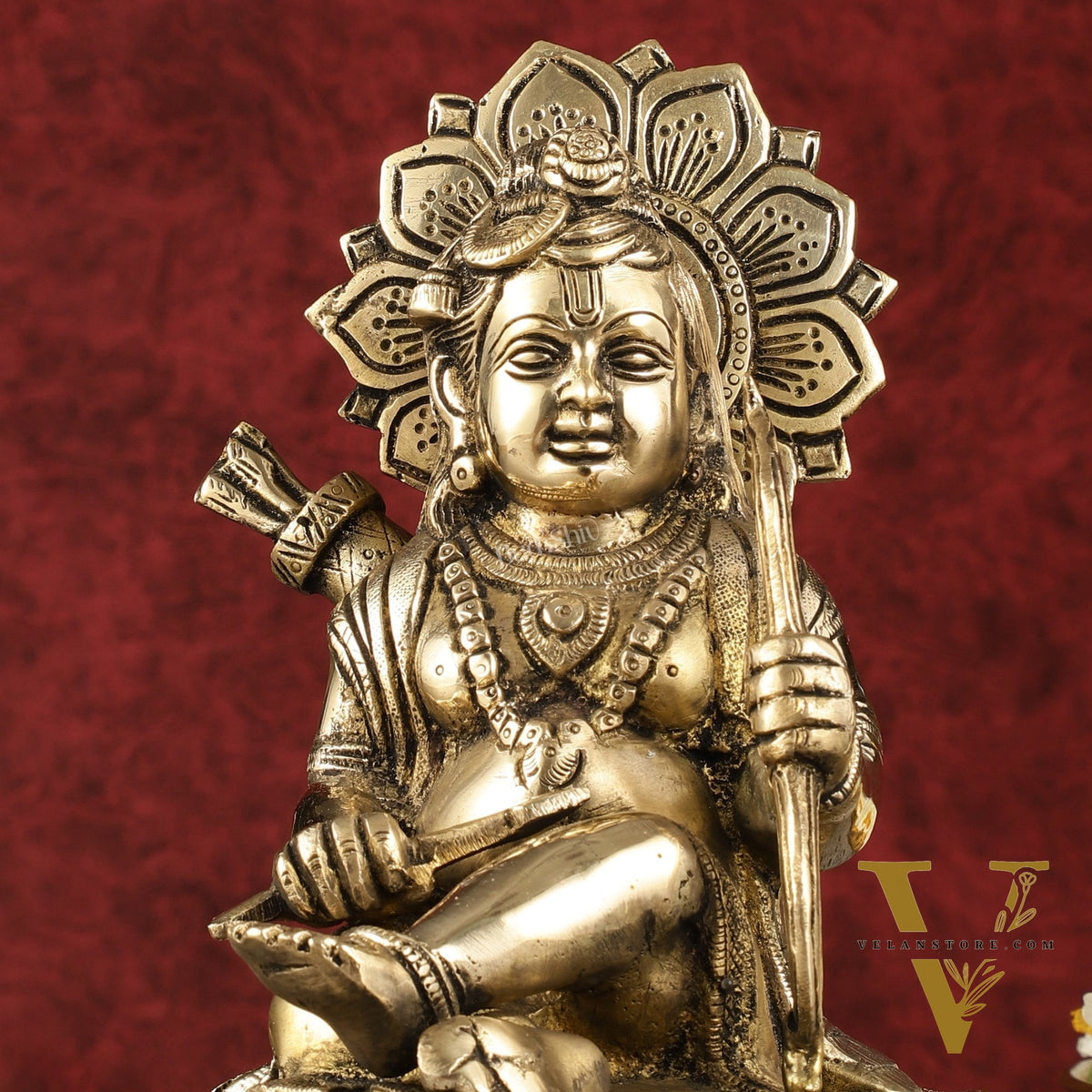 Pure Brass Ram Lalla Seated on Lotus Idol - 9" shine gold