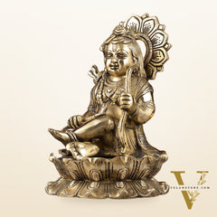 Pure Brass Ram Lalla Seated on Lotus Idol - 9" shine gold