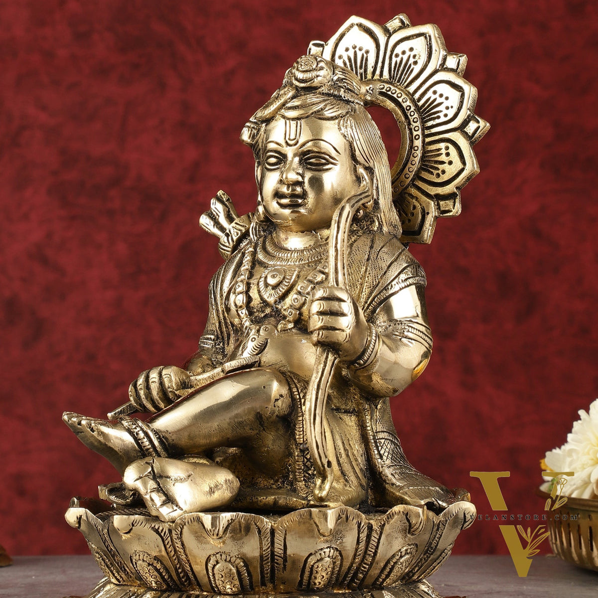 Pure Brass Ram Lalla Seated on Lotus Idol - 9" shine gold