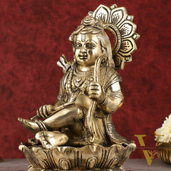 Pure Brass Ram Lalla Seated on Lotus Idol - 9" shine gold