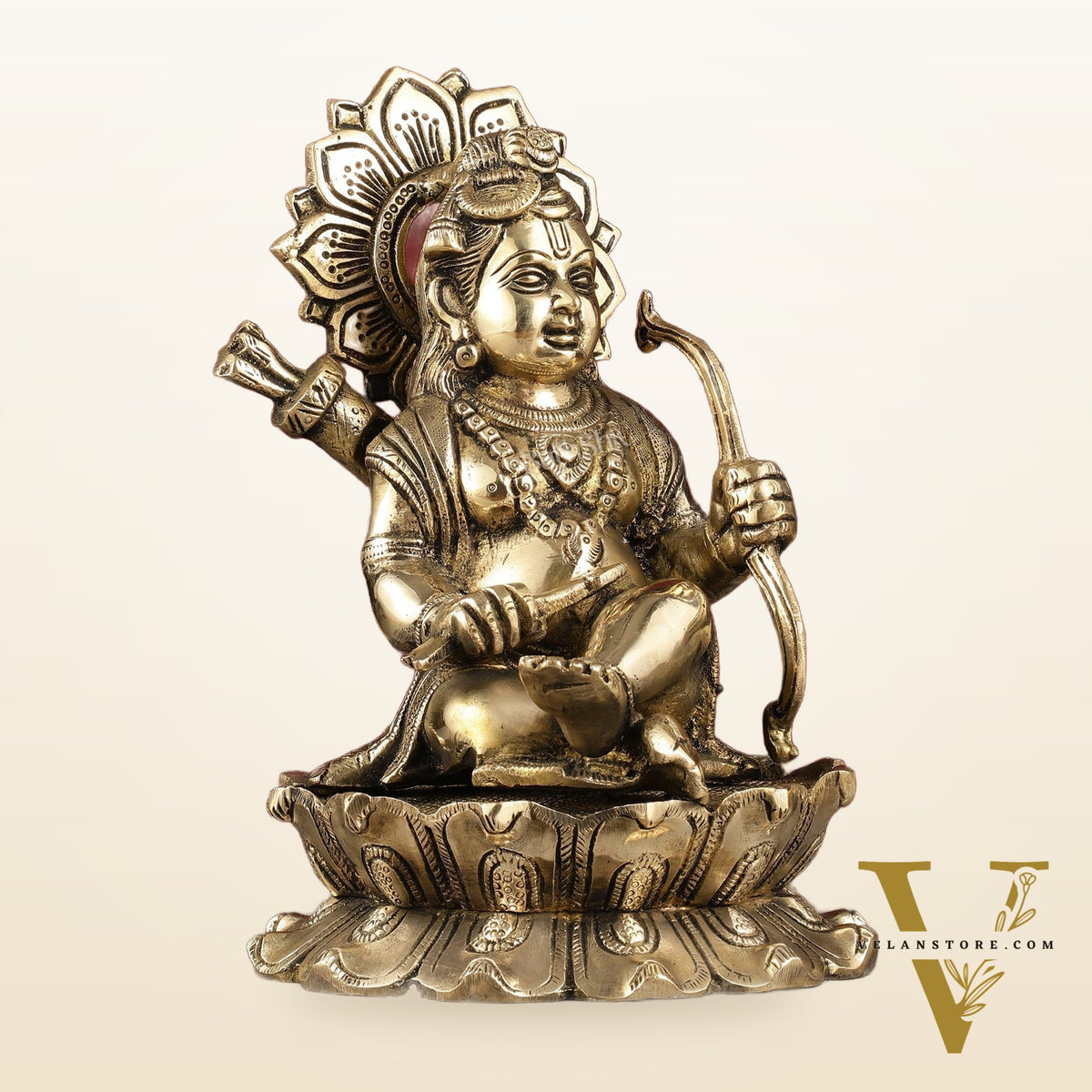 Pure Brass Ram Lalla Seated on Lotus Idol - 9" shine gold