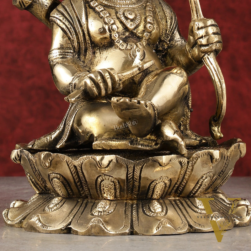 Pure Brass Ram Lalla Seated on Lotus Idol - 9" shine gold