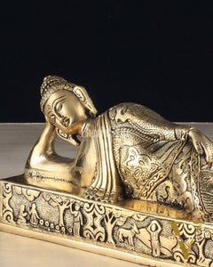 Pure Brass Resting Buddha Statue 12"