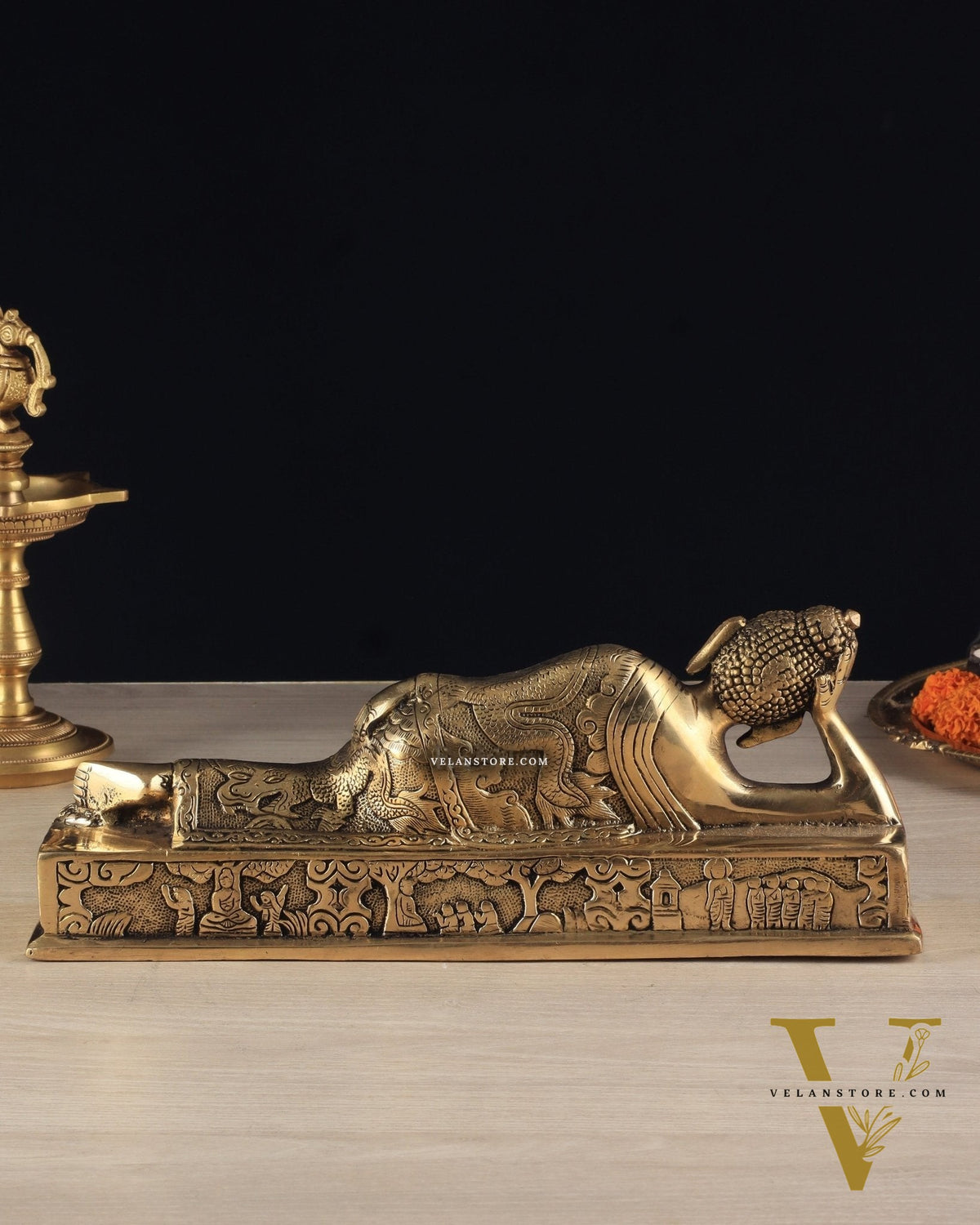 Pure Brass Resting Buddha Statue 12"