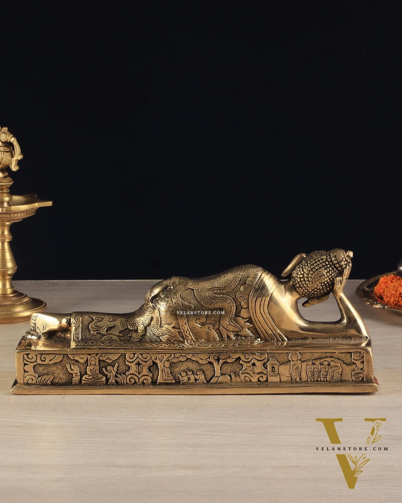 Pure Brass Resting Buddha Statue 12"